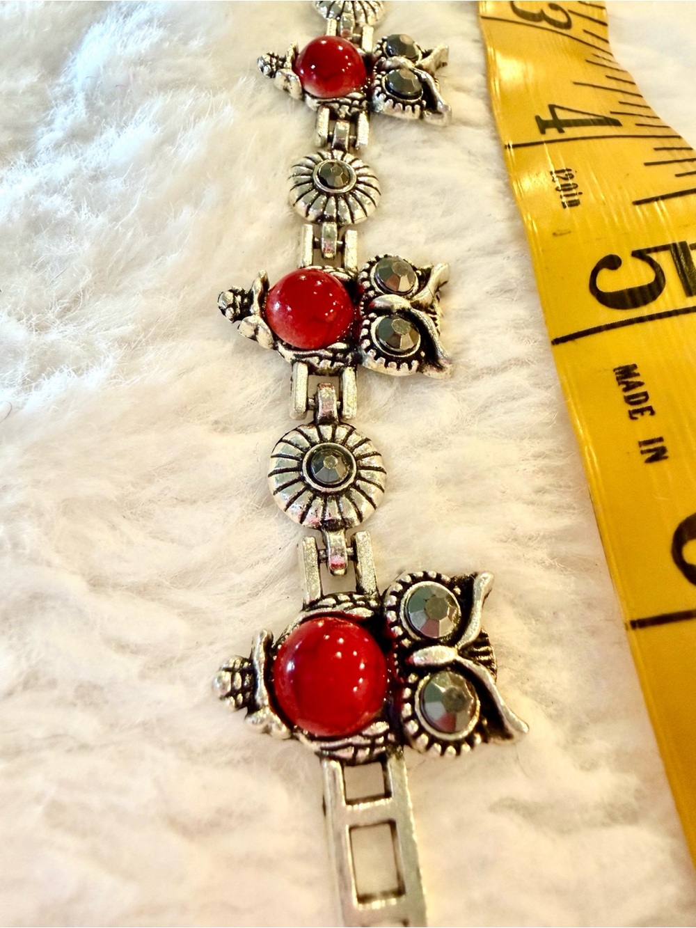 Cute Silver-tone Red Owl Bracelet - Women Jewelry